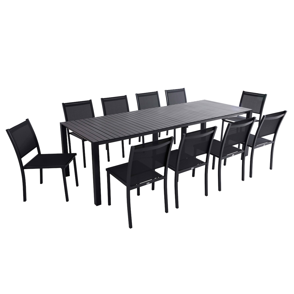 Aluminium Terrassentisch ausziehbar 52/260 cm und 10 Stühle grau