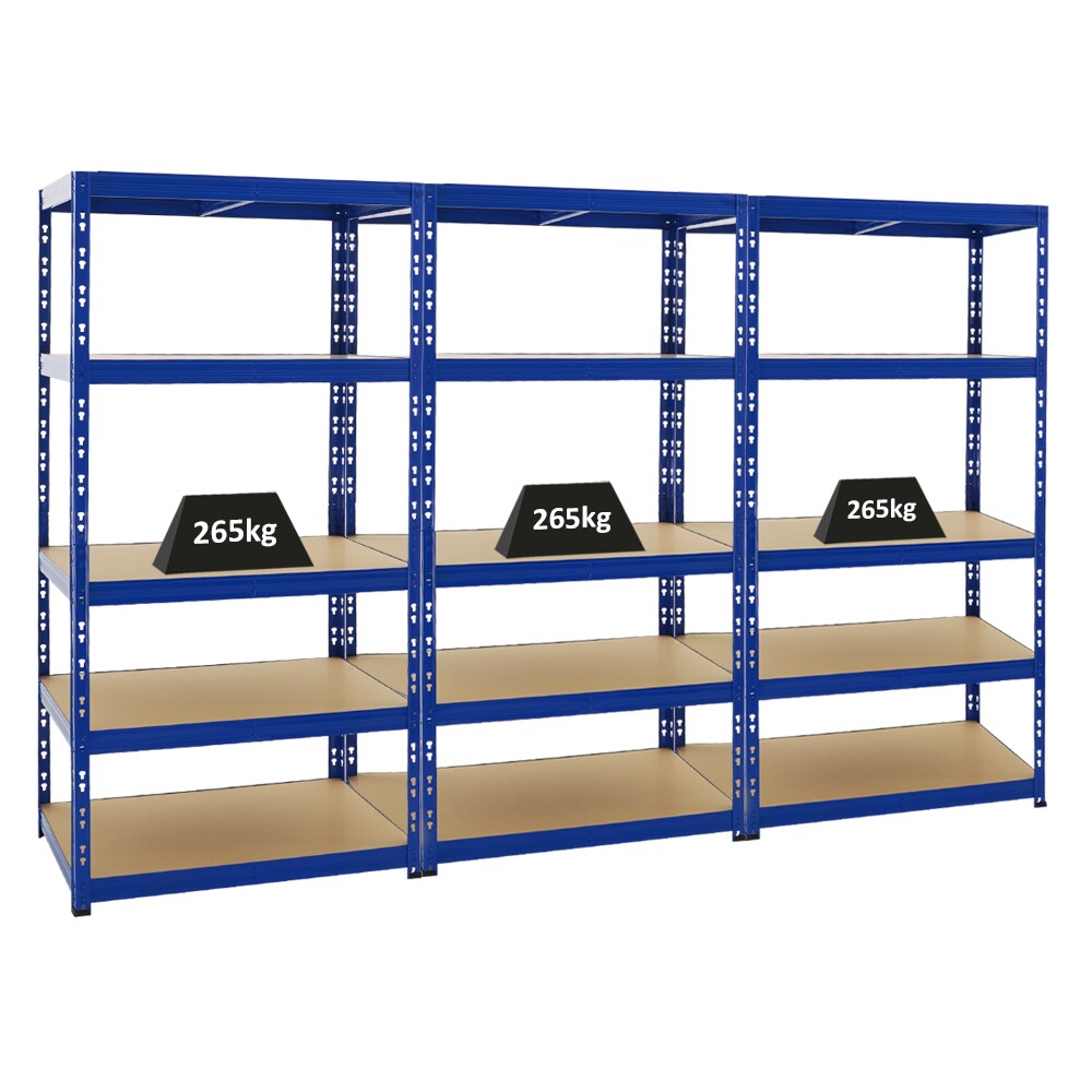 PROREGAL 3x Schwerlastregal Tiger | HxBxT 180x90x60 cm | Fachlast 265kg | Blau | Stecksystem Lagerregal Regalsystem 3 Stk.