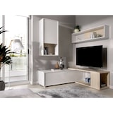 thumbnail of Dmora Wohnwand Denali, modulares Eck-Wohnzimmerset, Multipositions-Wohnzimmermöbel, 230 x 41 x 180 cm, Weiß und Eiche