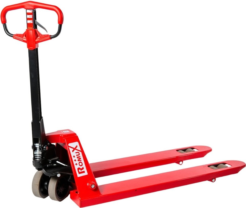 Romux® Porta-palete Manual vermelho 3000 kg Industrial com rodas de poliuretano | Garfos Padrão 550x1150 mm