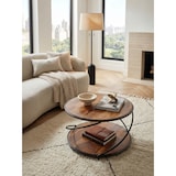 thumbnail of Couchtisch aus Sheesham Massivholz und Edelstahl, Schwarz/Braun, 2 Ablageflächen. 58x58x35 cm | Kadima Design