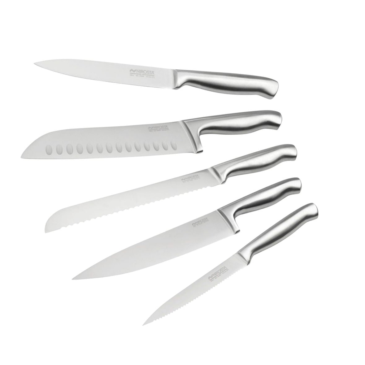 Juego de cuchillos de cocina profesionales de acero inoxidable Nirosta Star de 5 piezas (24-33,5 cm)