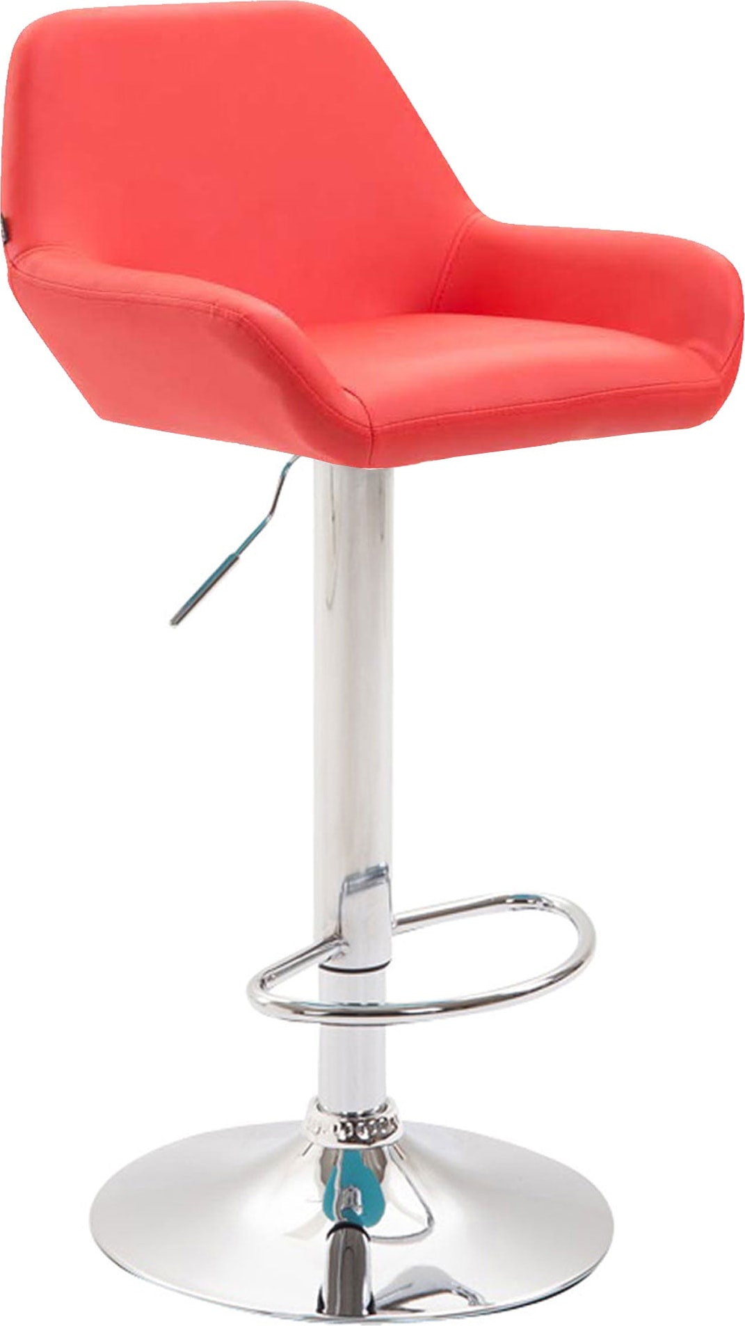 Décoshop26 - Moderner und bequemer Barhocker aus rotem Kunststoff mit trompetenförmigen Beinen aus verchromtem Metall TDB10312