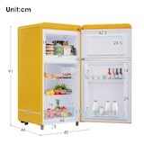 thumbnail of Retro Kühlschrank Gelb 72L Gesamtvolumen 21L Gefrierfach 51L Kühlfach 39dB Doppeltür 46x45x91 cm 120 kWh/Jahr