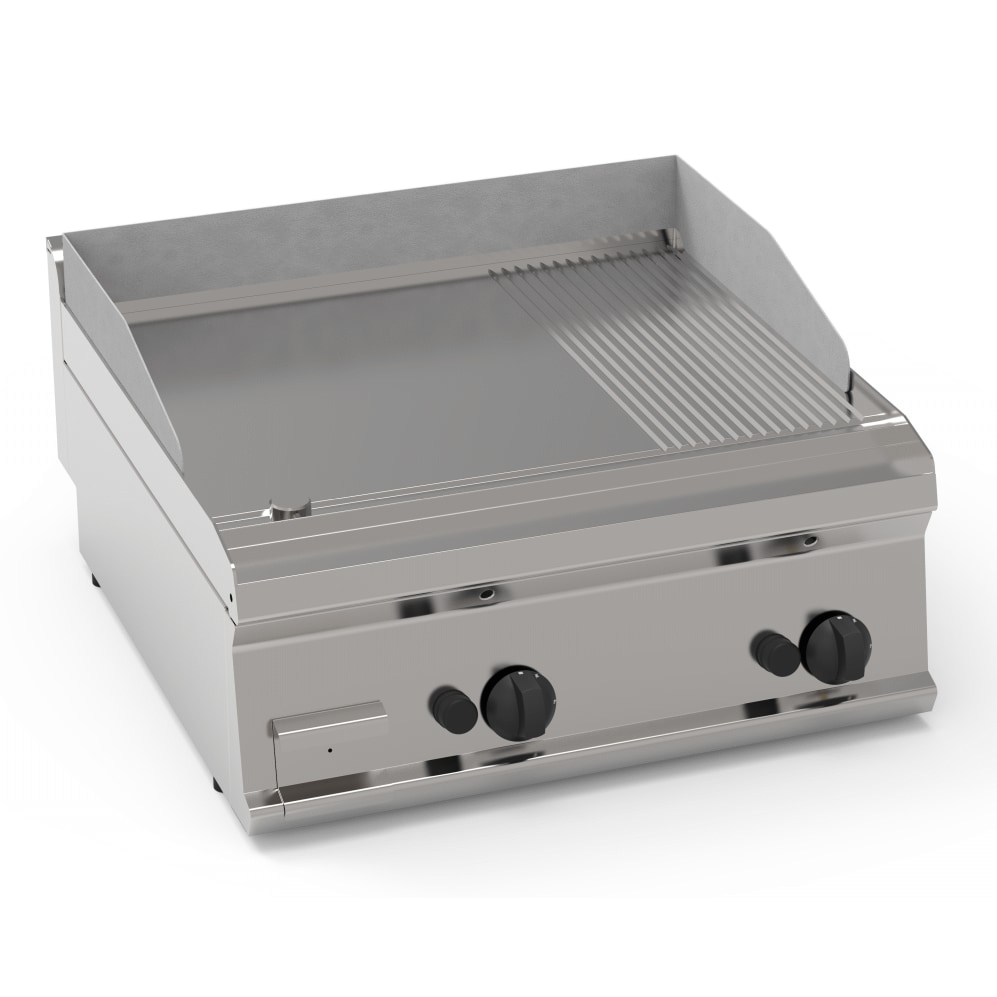 Gas-Grillplatte glatt-gerillt hartverchromt mit 2 Heizzonen Tischgerät