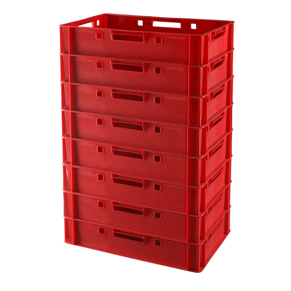 8 Stück E1 Kisten 600 x 400 x 125 mm Fleischkasten Lagerkiste Metzgerkiste in rot