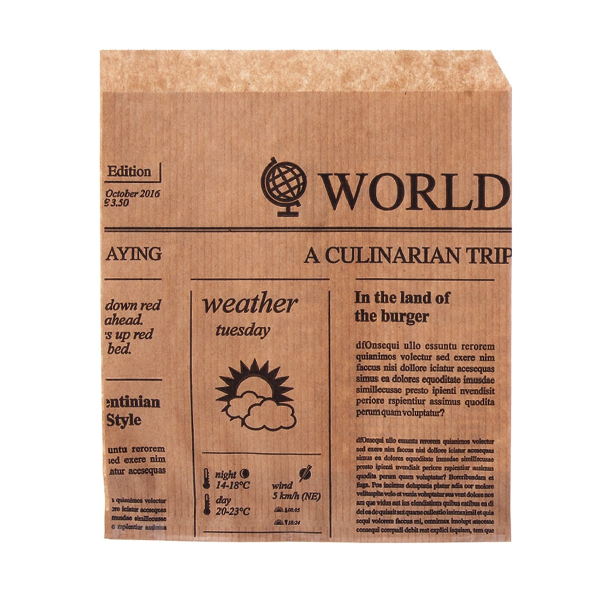 WISEFOOD 1000 Stück - Papier Snackbeutel - Print "Newspaper" 15 x 16 cm 2-seitig offen