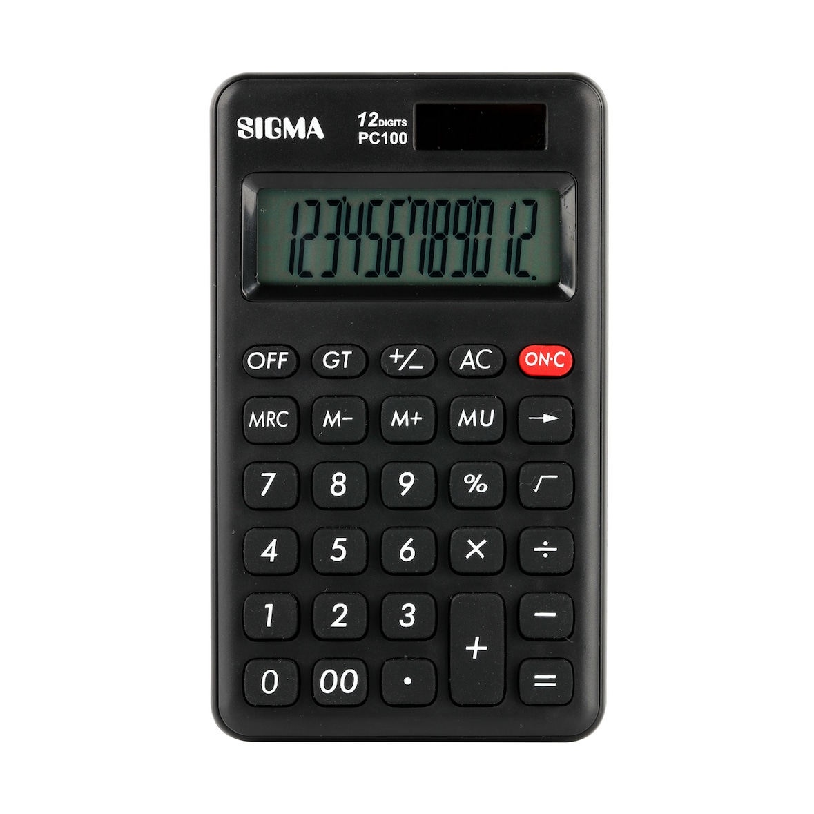 SIGMA Taschenrechner PC100, Kunststoff, 11.8 x 7 cm, 12-stelliges Display, schwarz