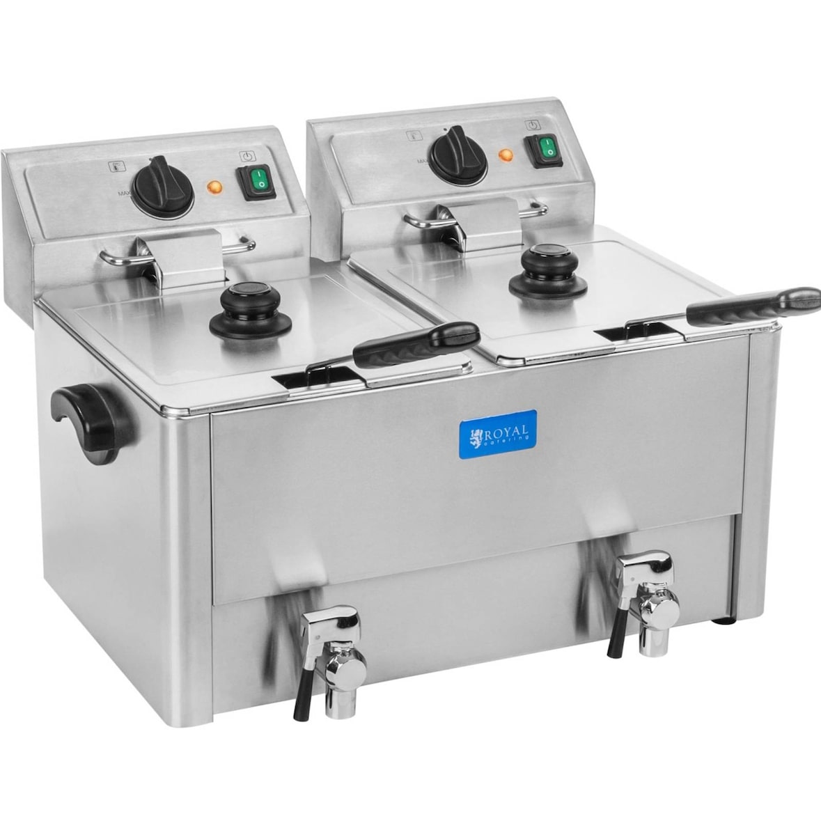Royal Catering Elektro-Doppel-Fritteuse - 2 x 13 l - 6500 W - EGO-Thermostat - Ablasshahn -