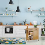 thumbnail of Relaxdays Küchenwagen Holz, Bambus, 4 Rollen, Arbeitsplatte aus Marmor, mit Schubladen, HBT: 85,5 x 89,5 x 36 cm, natur