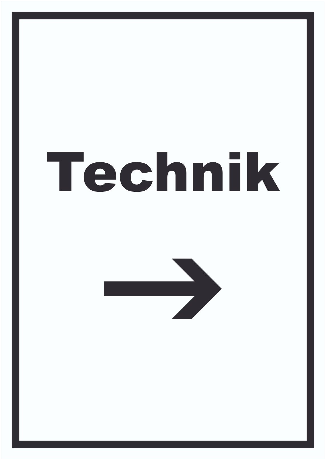 Technik Schild mit Text und Richtungspfeil rechts Hauswirtschaftsraum hochkant A1 (594x841mm)
