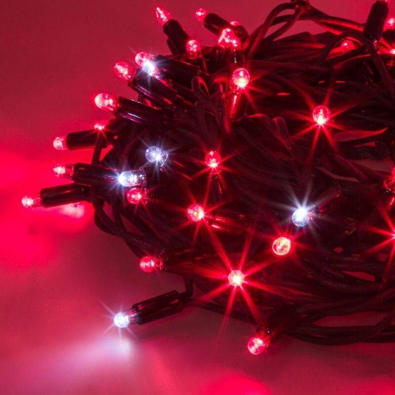 Guirlande Lumineuse IP67 20M 200 MaxiLED rouge et blanc froid scintillant 230V câble vert professionnelle Lotti