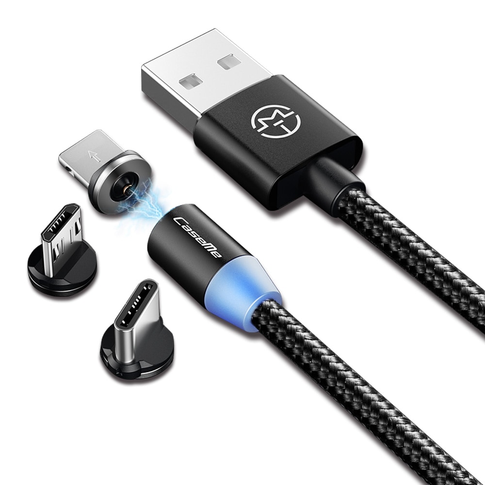 CaseMe 1m Magnet Ladekabel Magnetisch für iPhone Samsung Huawei Sony LG HTC Apple Lightning  Schwarz 1 meter