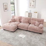 thumbnail of Modulares Ecksofa 81x313x145 Rosa, Ottoman, hochwertiger Chenille-Stoff, tiefes Sitzkissen, runde Armlehnen, flexibles Design