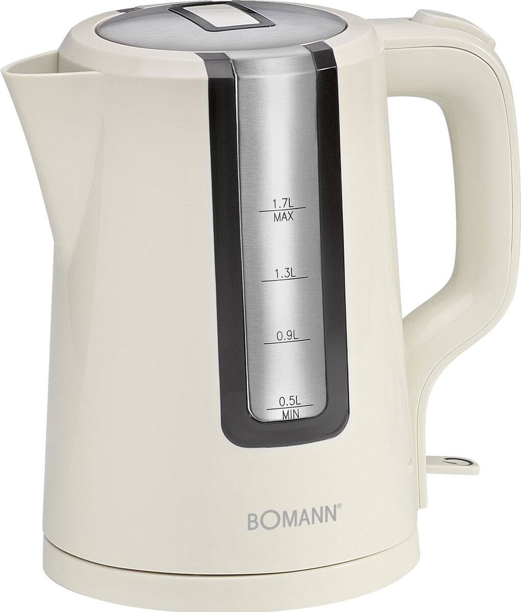 Bomann WK 1566 CB Hervidor Agua Eléctrico, 1,7 L, Resistencia Oculta, Inalámbrico, Apagado Automático, Crema, 2200W
