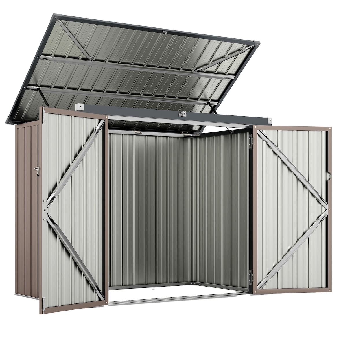 COSTWAY Contenedor para 2 cubos de basura con ruedas, metal galvanizado, cubo de basura con 2 puertas y tapa abatible