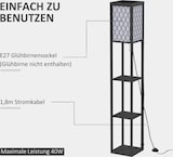 thumbnail of Stehleuchte mit Regal 26x26x160 cm E27 bis 40 W mit Textilschirm und Zugschalter, MDF in Schwarz, modernes Wohnlicht
