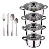 thumbnail of BERGNER - DINA 8-teiliges Kochgeschirr-Set (16/18/20/24cm) aus Edelstahl, induktionsgeeignet, mit einem 16-teiligen Edelstahl-Besteckset