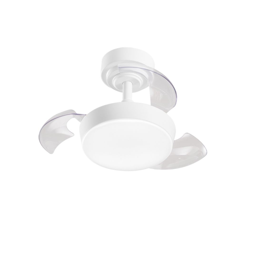 Deckenventilator mit integrierter LED-Beleuchtung (24 W), einziehbaren, transparenten Acrylflügeln, Gleichstrommotor, Weiß, Durchmesser 56 cm – Perenz