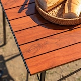 thumbnail of Mesa dobrável portátil espessada, para campismo, piquenique, praia, jardim, terraço em metal esmaltado com efeito madeira, 52x50x50cm