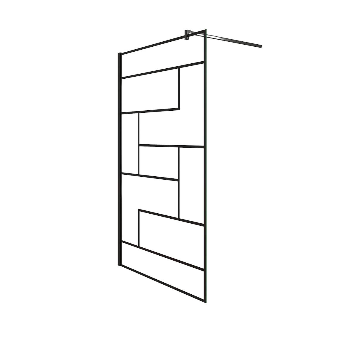 AICA Walkin Mampara Panel de ducha serigrafiada de línea negra Vidrio Templado de 8mm Antical con Barra 90cm Perfil Negro Mate (88-90)x200cm