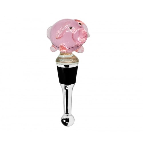Flaschenverschluss Schwein für Champagner, Wein und Sekt, Höhe 10 cm, Muranoglas-Art, Handarbeit