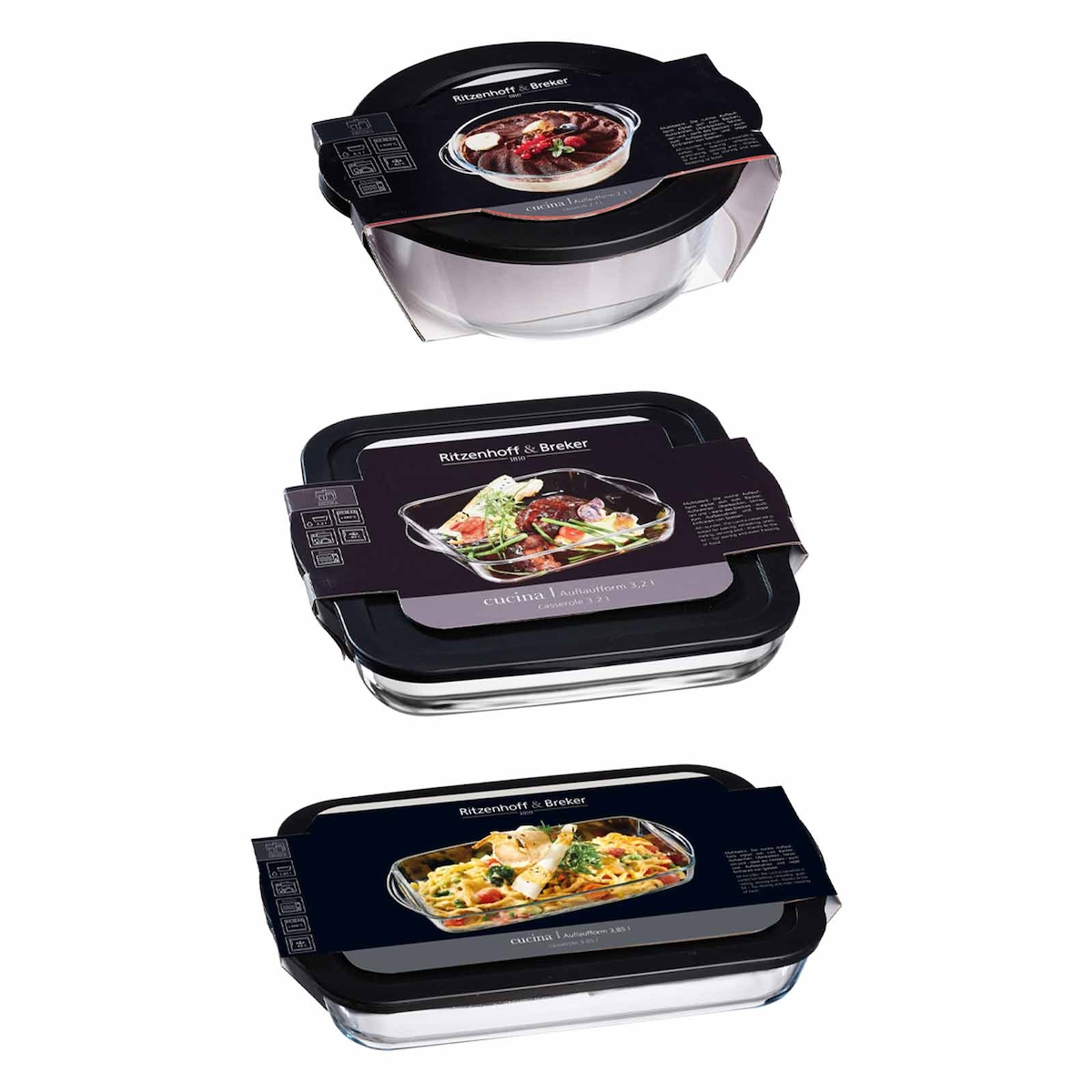 Ritzenhoff & Breker Cucina Auflaufform mit Frischhaltedeckel 3er Set groß