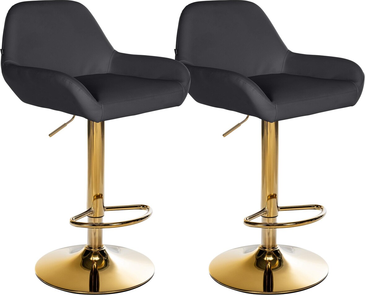 Décoshop26 - Set aus 2 Barhockern mit gebogenen Fußstützen aus goldfarbenem Metall mit schwarzen PVC-Sitzen TDB10803