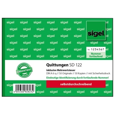 Sigel Quittung SD122 inkl. MwSt DIN A6 2x50Bl.