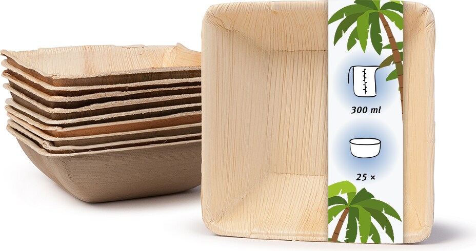 onlyleaf 25 Stück quadratische Einwegschalen Palmblattschalen 300 ml für Partys, umweltfreundliches Biogeschirr, Einmalgeschirr, biologisch abbaubar