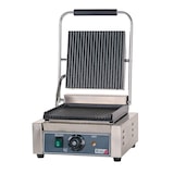 thumbnail of Romux® Piastra Panini Elettrica da 30 cm Singola da Banco in Acciaio Inox con Doppia Superficie Rigata in Ghisa | Grill a Contatto 300° - 1800 W