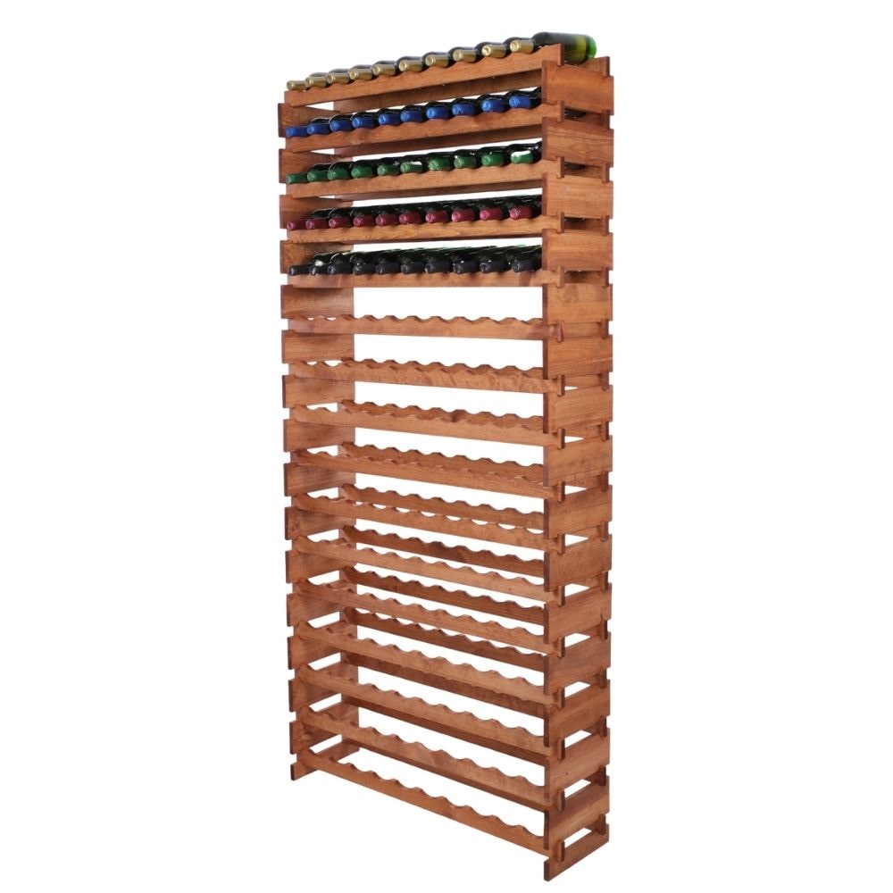 Weinregal VINOTECA FLEX PRO | HxBxT 219x103x28cm | 160 Flaschen auf 16 Ebenen | Massives Kiefernholz | Braun geölt