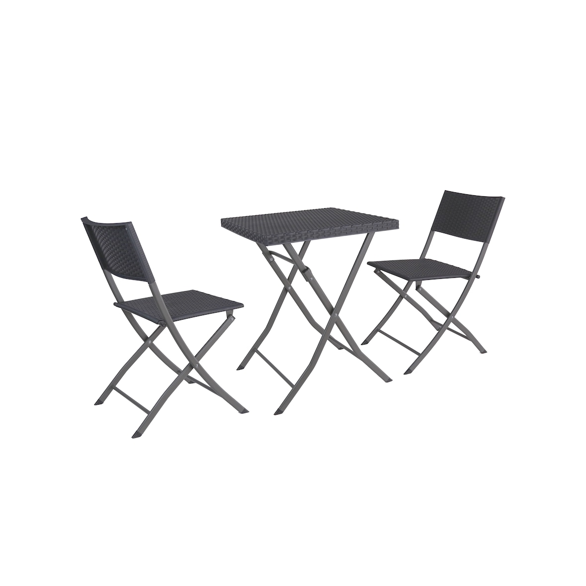 aro Set da balcone pieghevole, 3 pezzi, acciaio/plastica, 2 sedie, 1 tavolo, aspetto rattan, grigio scuro