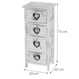 thumbnail of Cassettiera Forli, mobile, 4 cassetti con cuori 70x29x25cm, look shabby, vintage ~ bianco