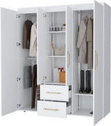 thumbnail of Roupeiro Bariloche em melamina com 4 portas, 4 prateleiras, 3 suportes para roupa e 2 gavetas , branco, 177.9 cm X 150.3 cm X 50.4 cm