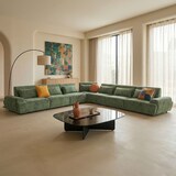 thumbnail of Divano angolare modulare a 7 posti con schienale regolabile, verde, L 449 x l 449 x h 82 cm Oviala
