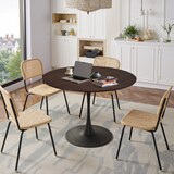 thumbnail of Esstisch rund Braun Eiche 120x120x75  mit Bootskante, Patchwork Tischplatte aus MDF mit Holzoptik, Metallgestell stabil