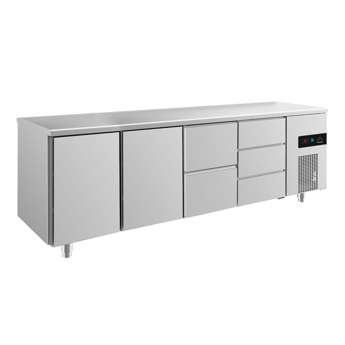 Gastro Kühltisch 2 Türen 5 Schubladen Umluftkühlung 2330x700x850mm -2/+8°C 632l