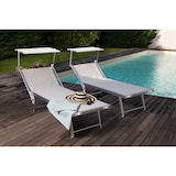 thumbnail of 2 ligbedden met zonnescherm, verstelbare rugleuning, van aluminium en textilene, modern design, duurzaam, ergonomisch, lichtgewicht, opvouwbaar Marina