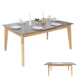 thumbnail of Eetkamertafel HWC-M57, eettafel, massief hout laminaat melamine 160-200x90cm, uitschuifbare betonlook, bruine poten
