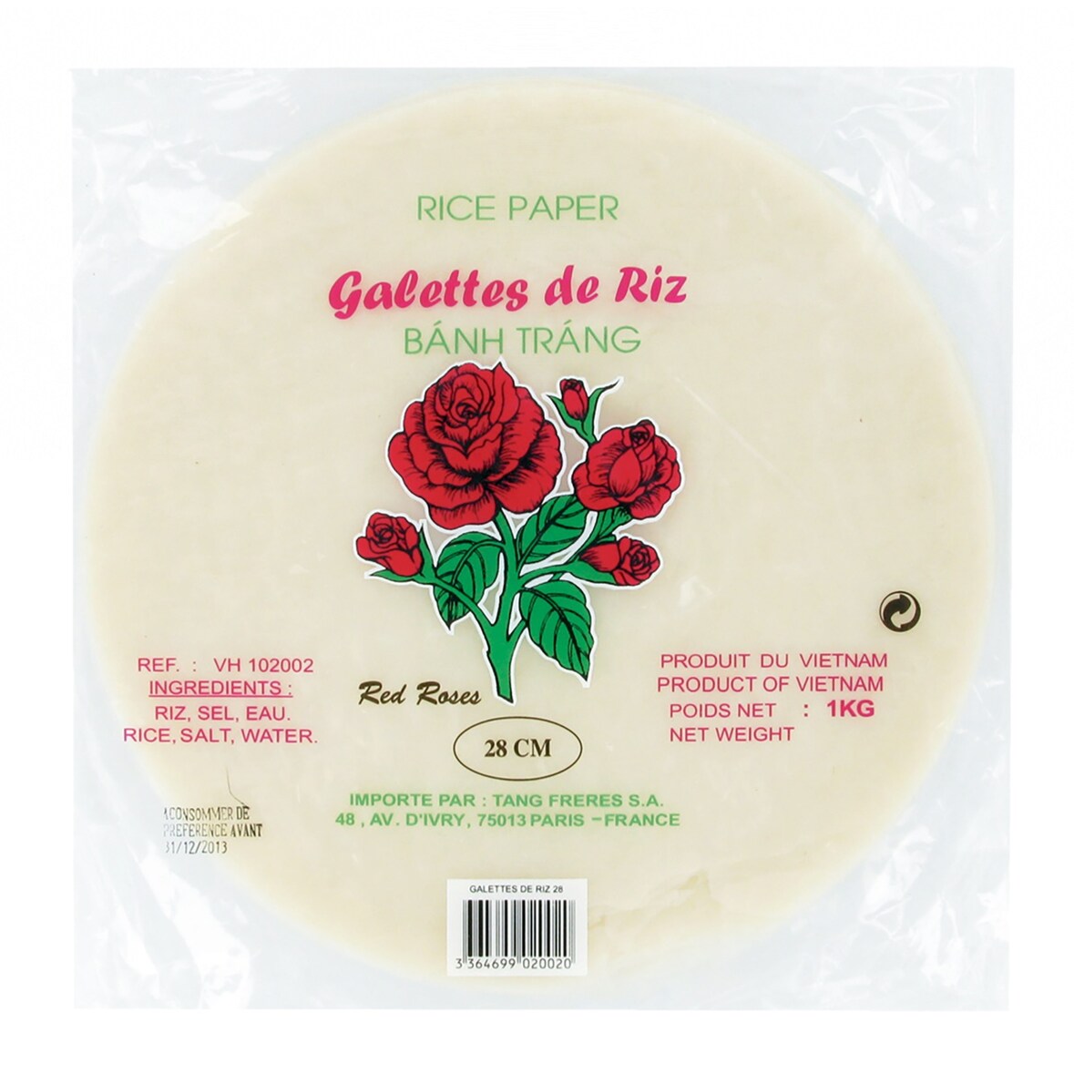 Galettes de Riz 28cm Pour Nems et Rouleaux de Printemps - Marque Red Roses 1kg/Sachet 2 sachets