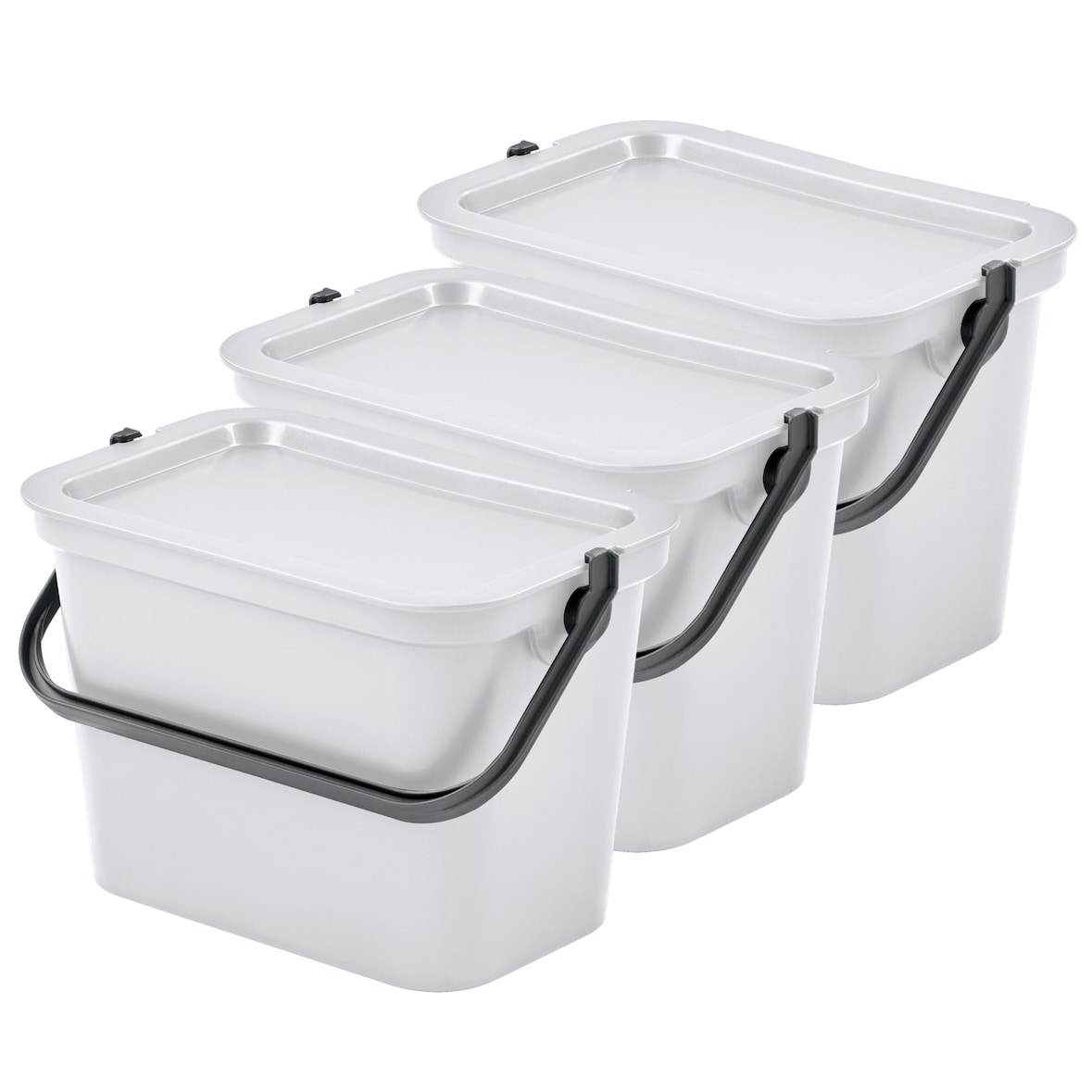 WellHome - 3x5L Mülleimer-Set mit Griff, Fashion Collection, Weiß