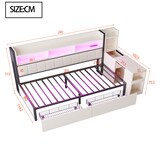 thumbnail of Einzelbett 90x200 mit Schreibtisch und Stauraum, beweglicher Tisch, integrierte Steckdosen, Metall & Holz, ideal für Homeoffice oder Gästezimmer–Weiß