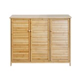 thumbnail of Badezimmerschrank HWC-B18, Badschrank Regal Badregal Kommode, 3 Türen Bambus 81x97x34cm