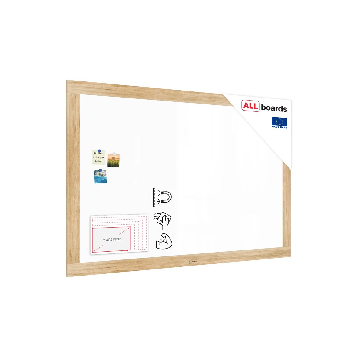 ALLboards Magnetisches Whiteboard, trocken abwischbar PREMIUM 180x120cm, massiver Rahmen im Eichendesign