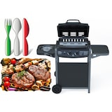 thumbnail of Barbecue A Gas Con Fuoco Bruciatore Laterale BBQ Coperchio Termometro Griglia Grill Ruote Compatto In Acciaio Giardino Esterno 112x52.5x96.5 Cm Nero