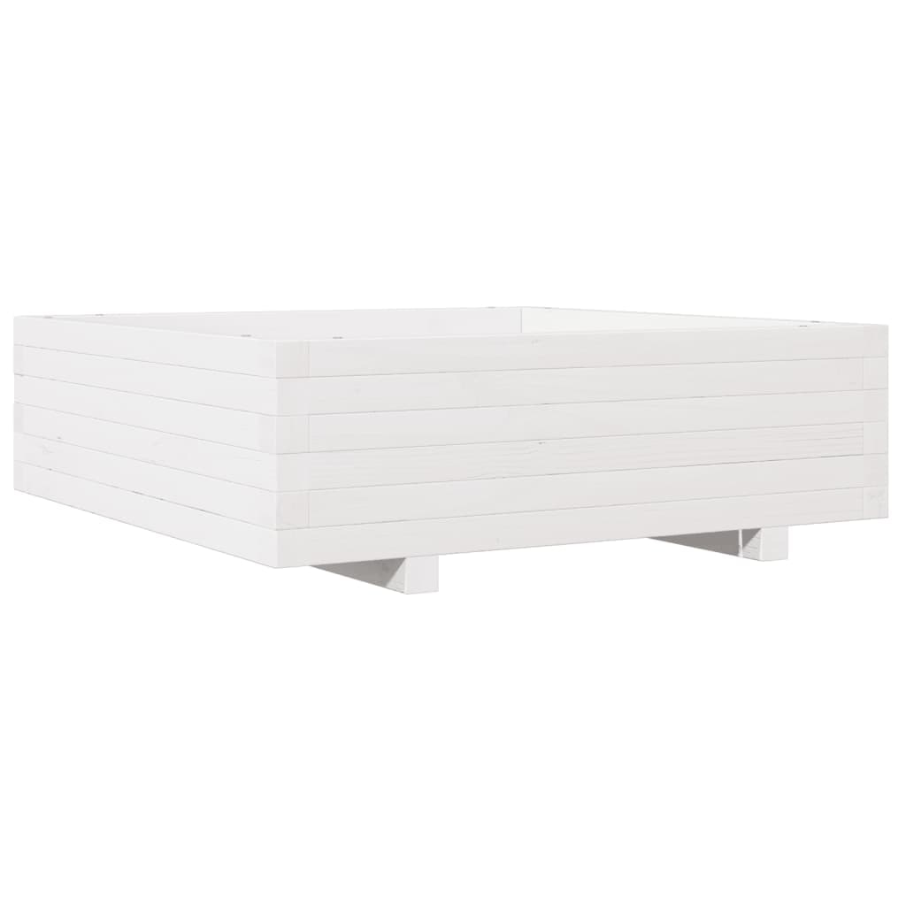vidaXL Pflanzkübel Weiß 80x80x26,5 cm Massivholz Kiefer