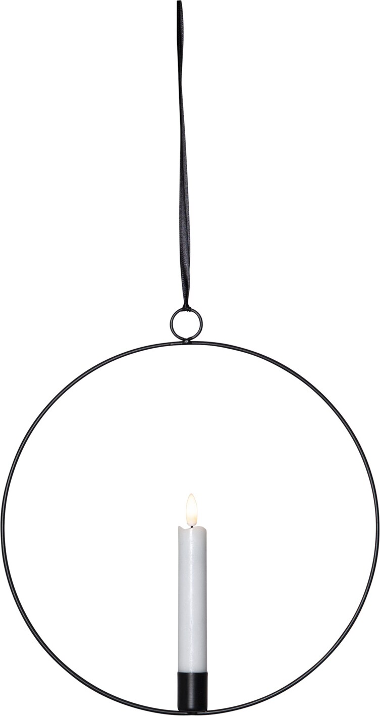 Stabkerzenhalter Dekoring mit LED Kerze D: 28,5cm Timer Batterie schwarz