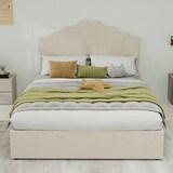 thumbnail of Polsterbett 140x200 mit Komfort-Kopfteil, modern minimalistisches Design, stabiler Rahmen, langlebige Konstruktion, hochwertiges Stoffbett Beige