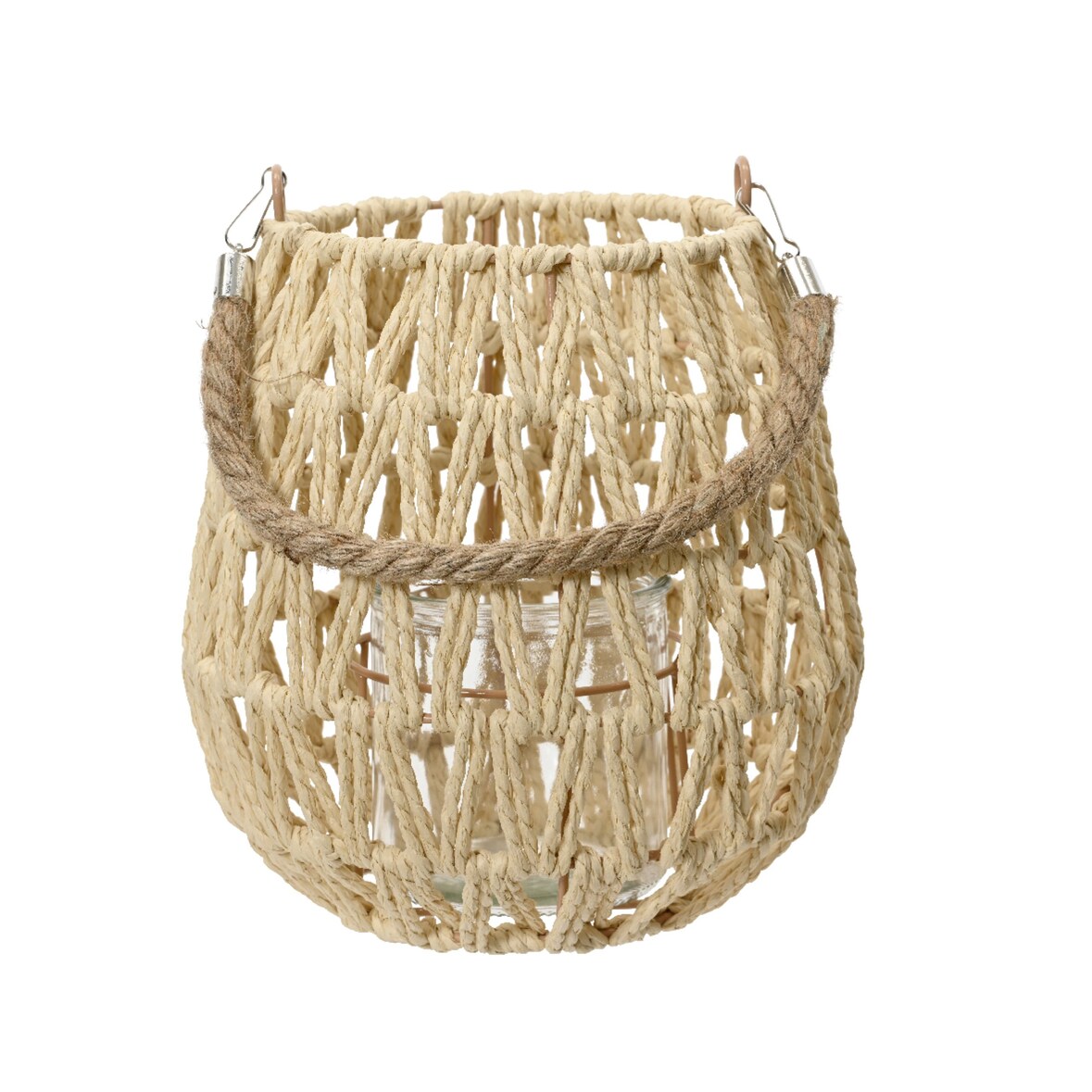 Windlicht Laterne für Kerze 22cm mit Henkel für drinnen draußen Kerzenlaterne Kerzenhalter Teelichthalter Tischdeko Hochzeitsdeko Beige